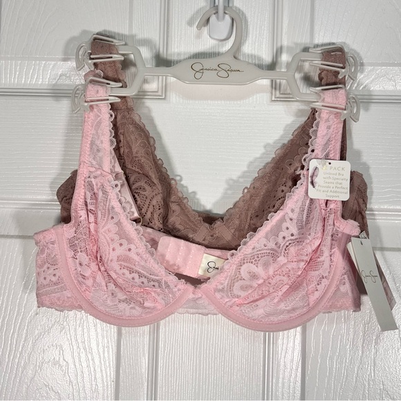 Jessica Simpson Other - Jessica Simpson Pink and Brown Coquette Lace Bra Set 34C